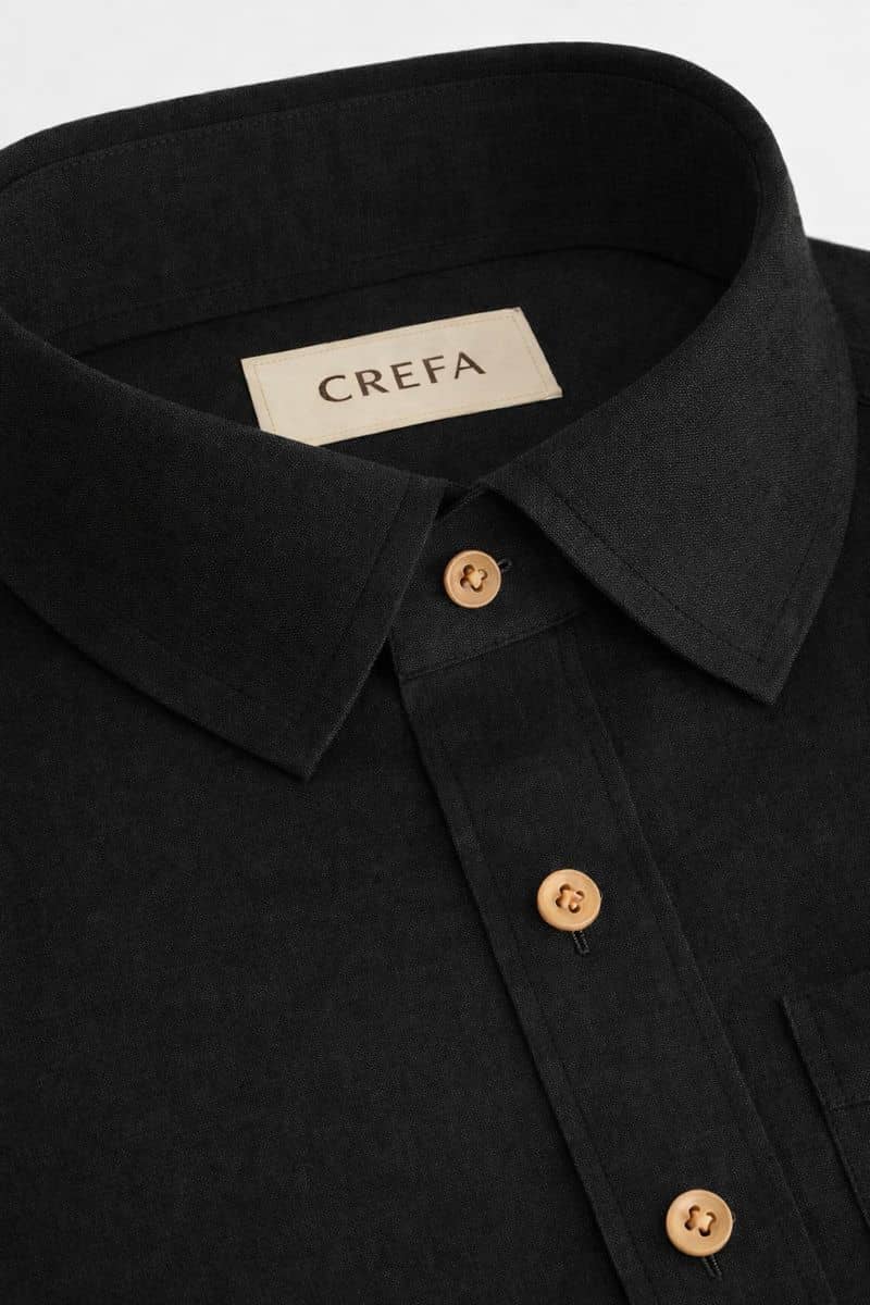 linen shirt half sleeves black closeup
