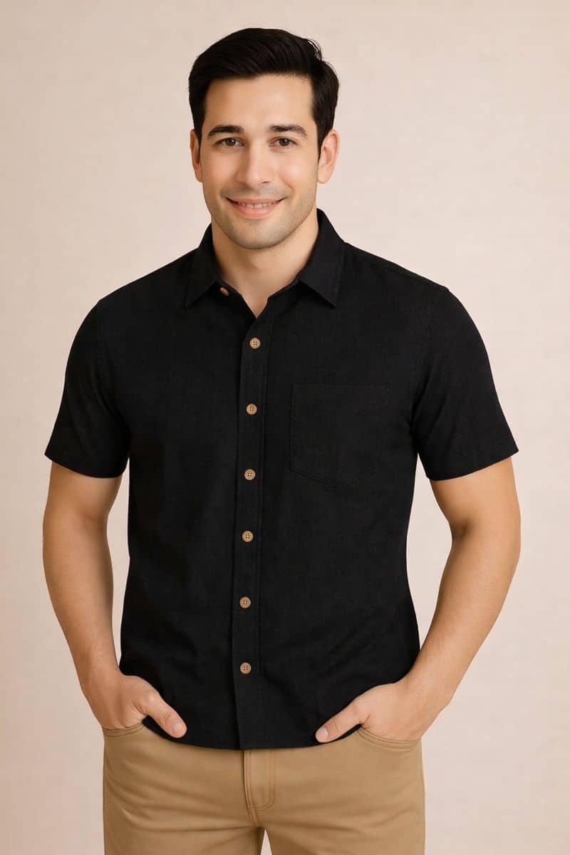 black linen shirt men front view