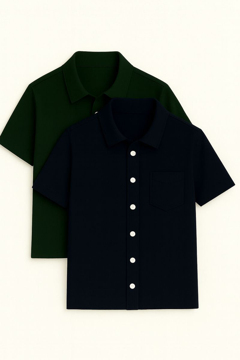 Pack of 2 Premium Cotton Shirts (Navy Blue & Dark Green)