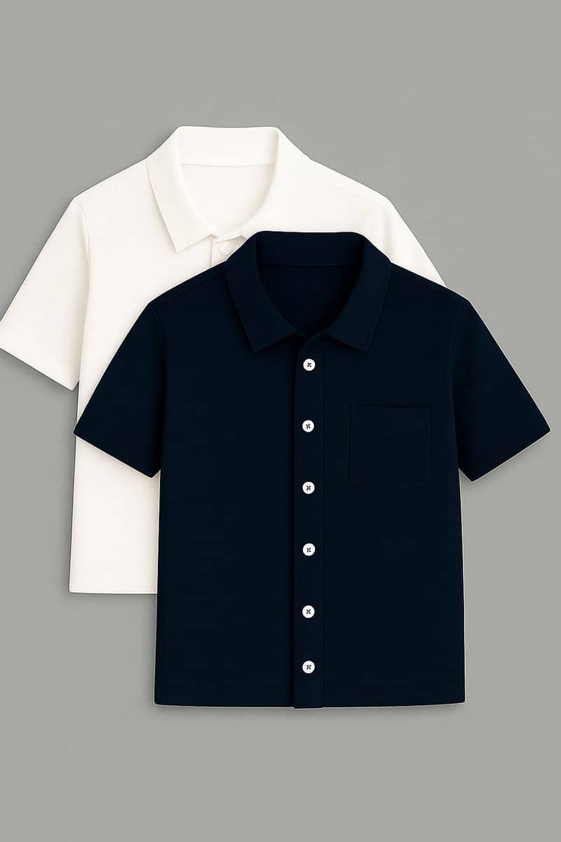 Pack of 2 Premium Cotton Shirts (White & Navy Blue)