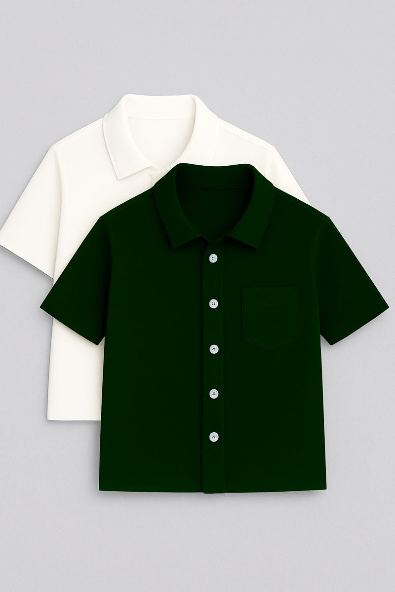 Pack of 2 Premium Cotton Shirts (White & Dark Green)