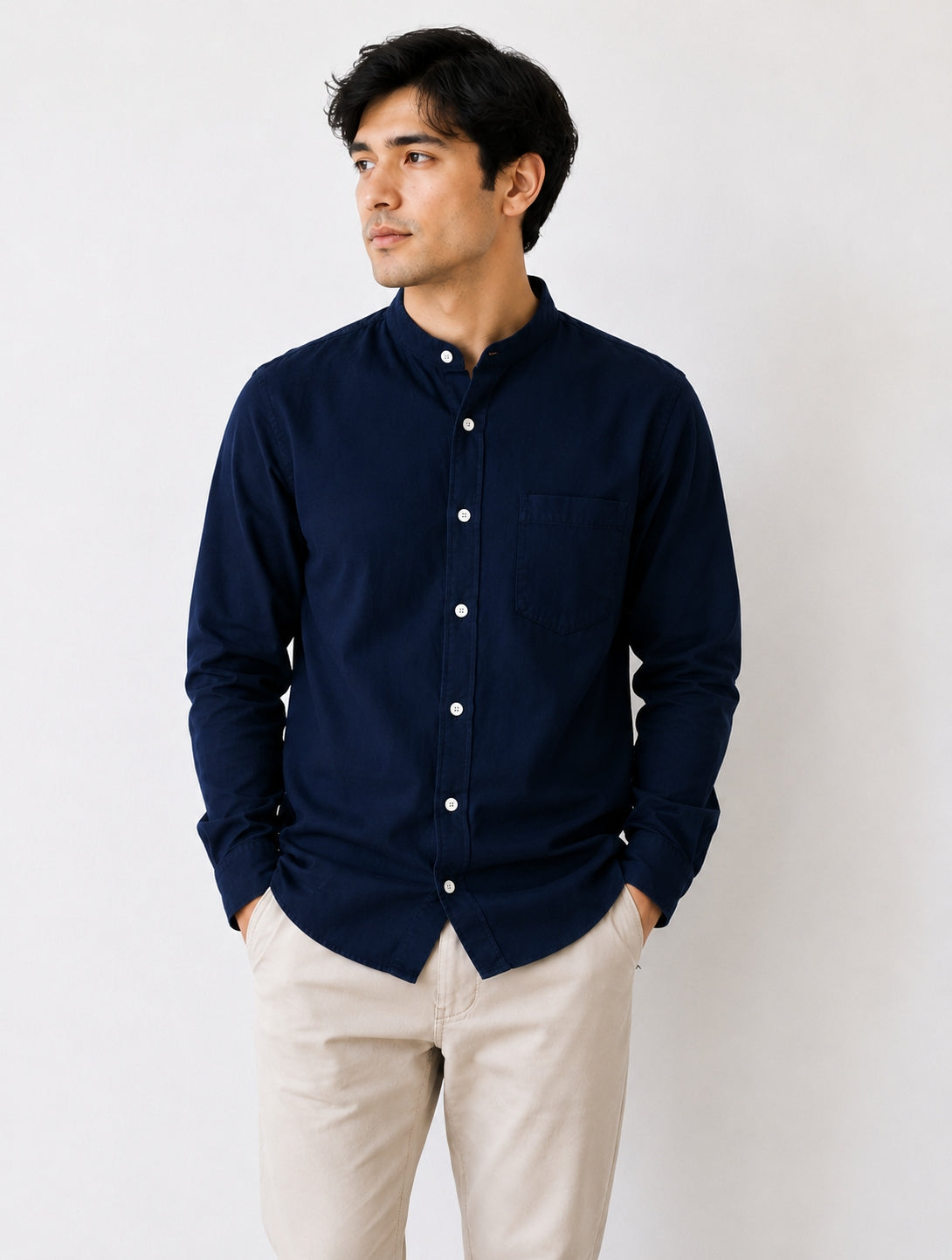 Mandarin Collar Shirt For Men Navy Blue - Aero Shirt