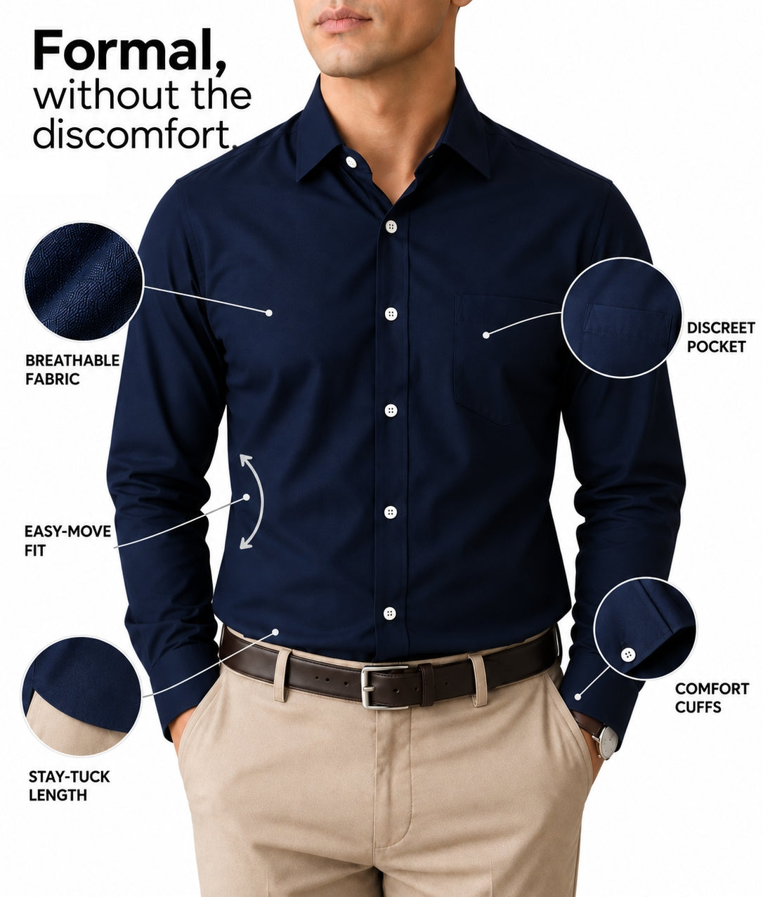 Navy Blue Formal Shirt For Men - GentleForm Comfort Shirt